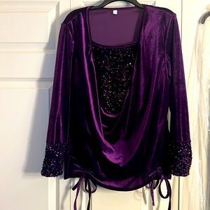 Purple Sequin Long sleeve top. Size L. Brand new. Drawstring, Tummy coverage.